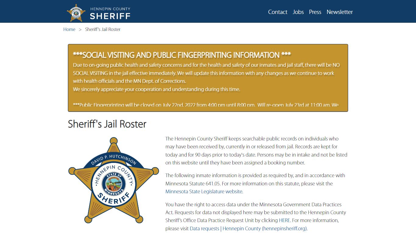 Sheriff's Jail Roster - Hennepin County, Minnesota